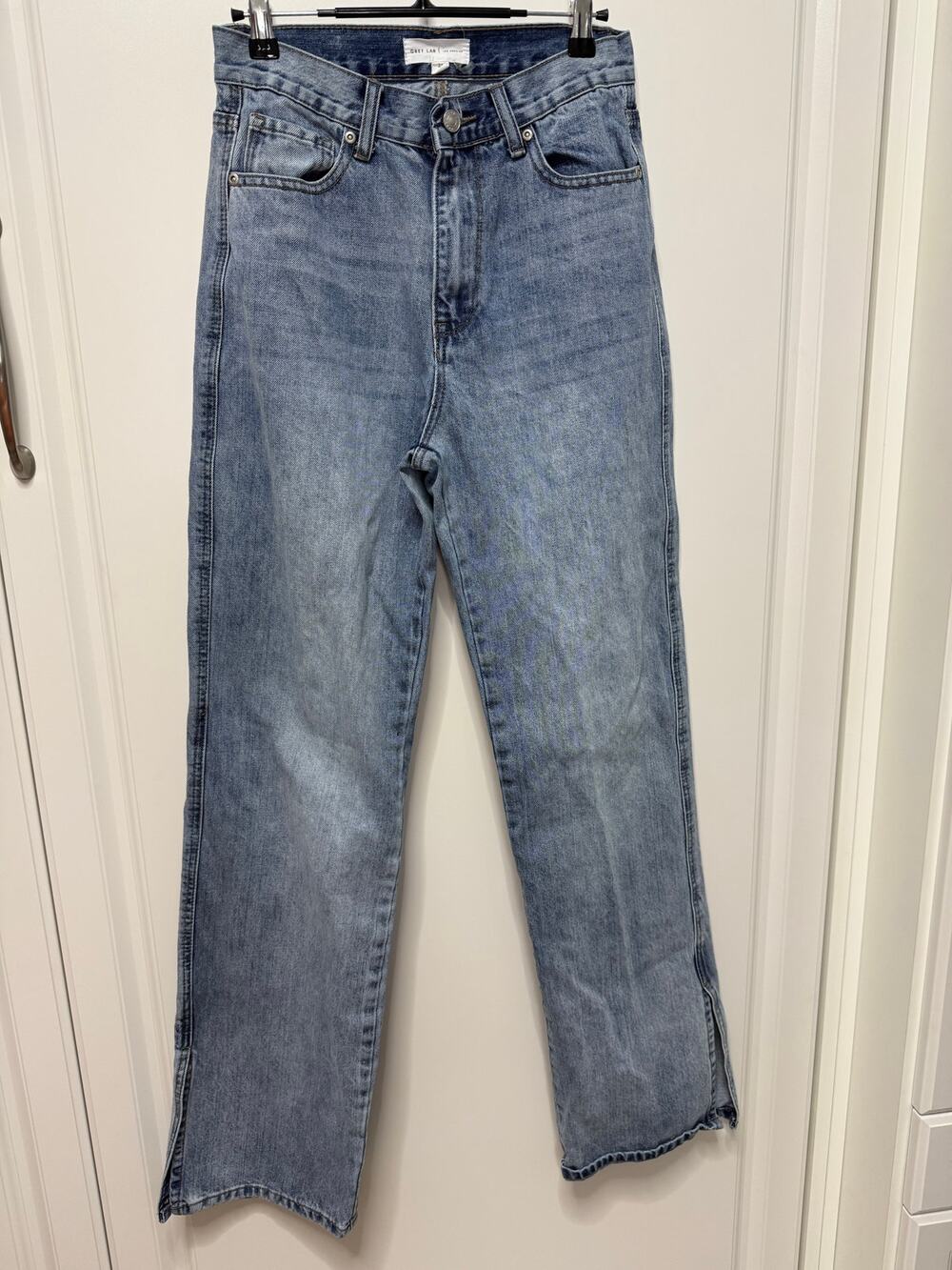 Grey Lab Los Angeles Vintage Straight Ultra High Waist Split Hem Jeans 25 TALL